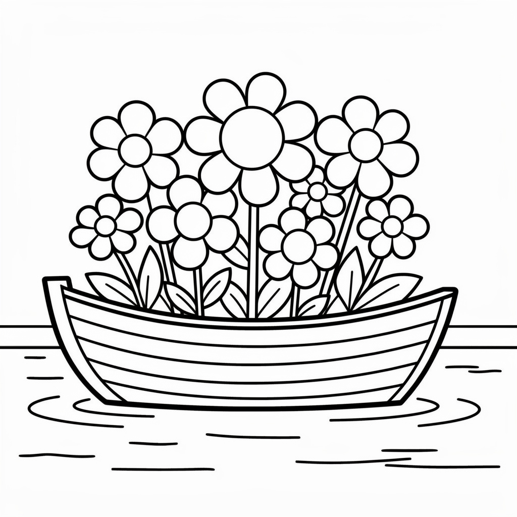 Trollsliknande båt fylld med blommor