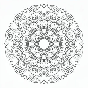 Tulpanmandala målarbild i detaljerad och dekorativ stil