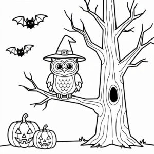 Uggla med häxhatt – speciell halloween-målarbild