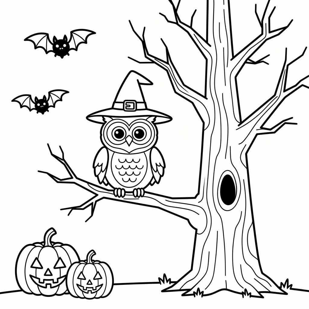 Uggla med häxhatt – speciell halloween-målarbild