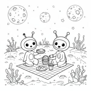 Utomjording målarbild: picknick i rymden
