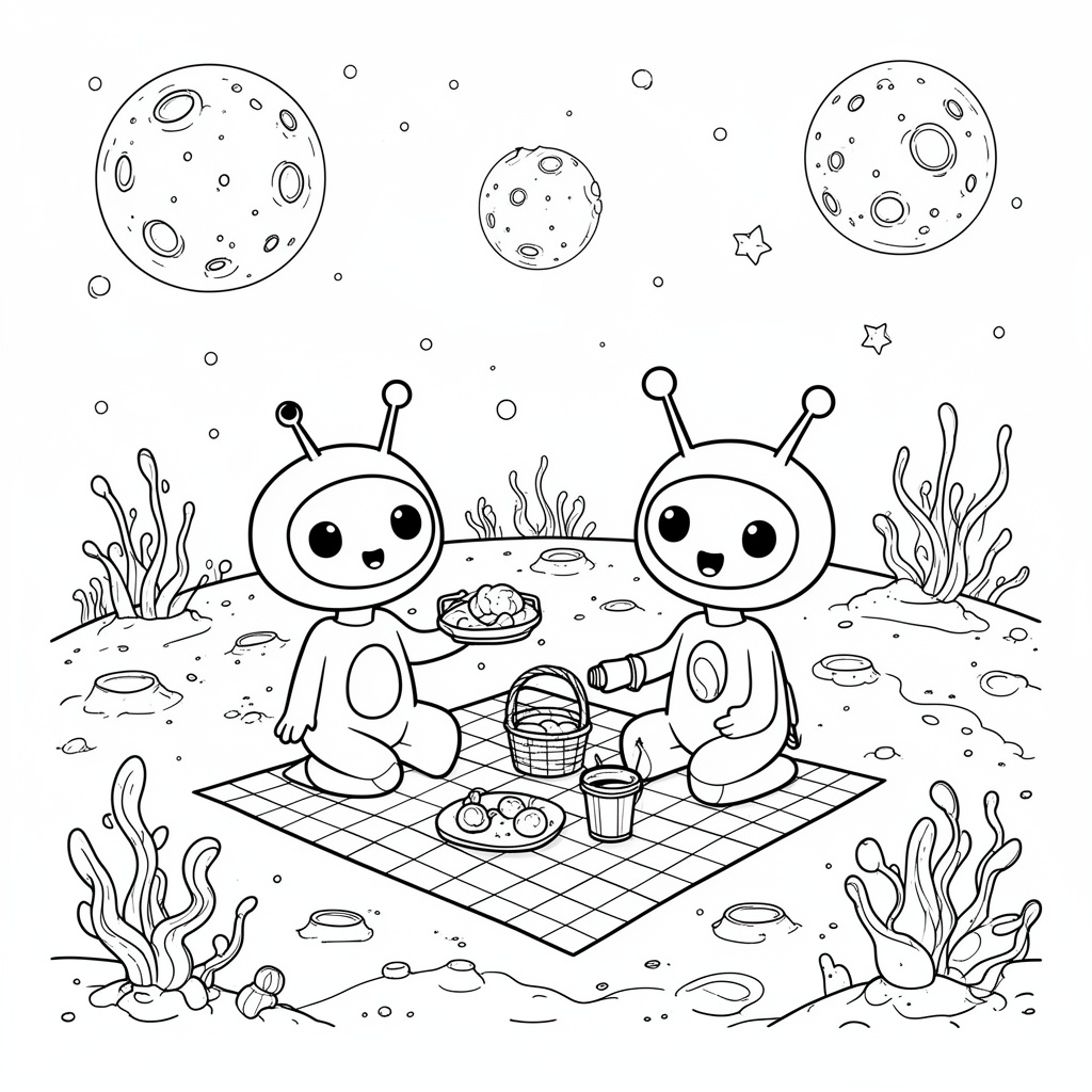 Utomjording målarbild: picknick i rymden