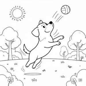 Utskrivbar målarbild med hund som leker med boll