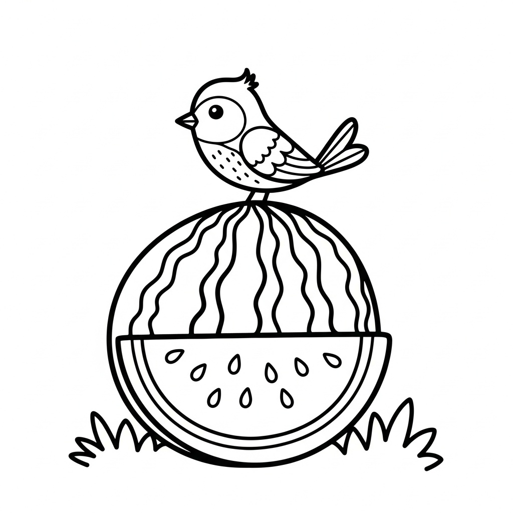 Utskrivbar melonbild med fågel