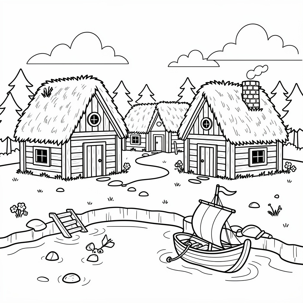 Vikingaby vid fjordens strand målarbild