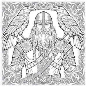 Vikingakrigare med korpar och rúnor