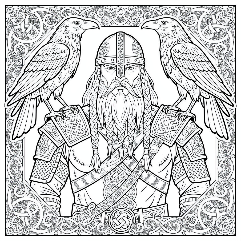 Vikingakrigare med korpar och rúnor