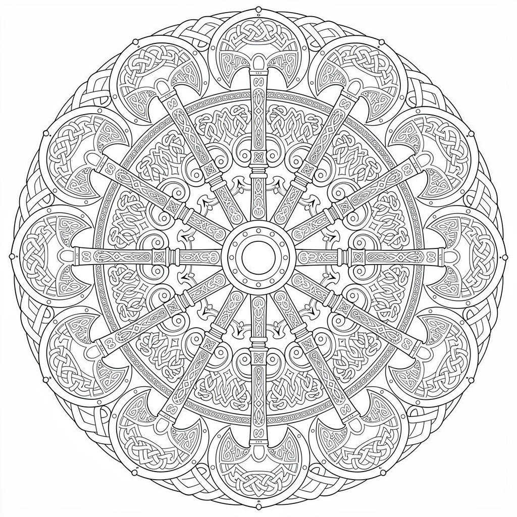 Vikingayxa och sköld mandala för vuxna