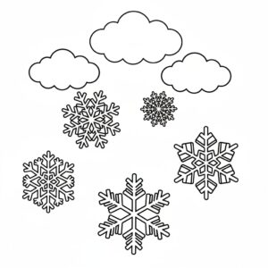 Vinter målarbild: snöflingor på himlen