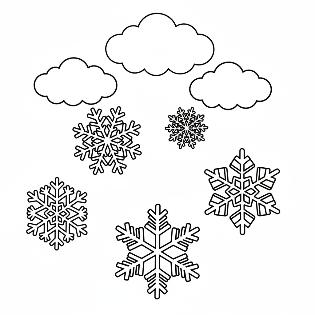 Vinter målarbild: snöflingor på himlen