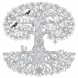 Yggdrasil världsträdet i zentangle-stil