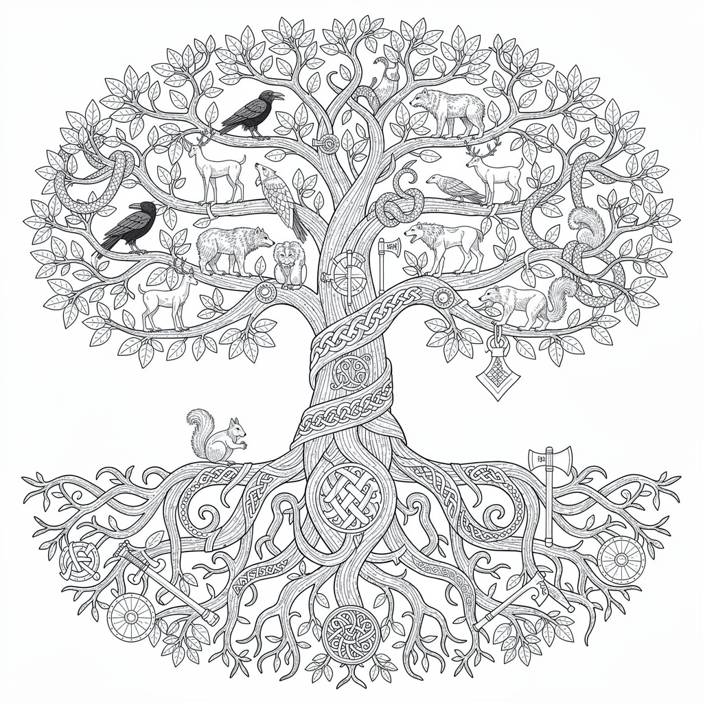 Yggdrasil världsträdet i zentangle-stil