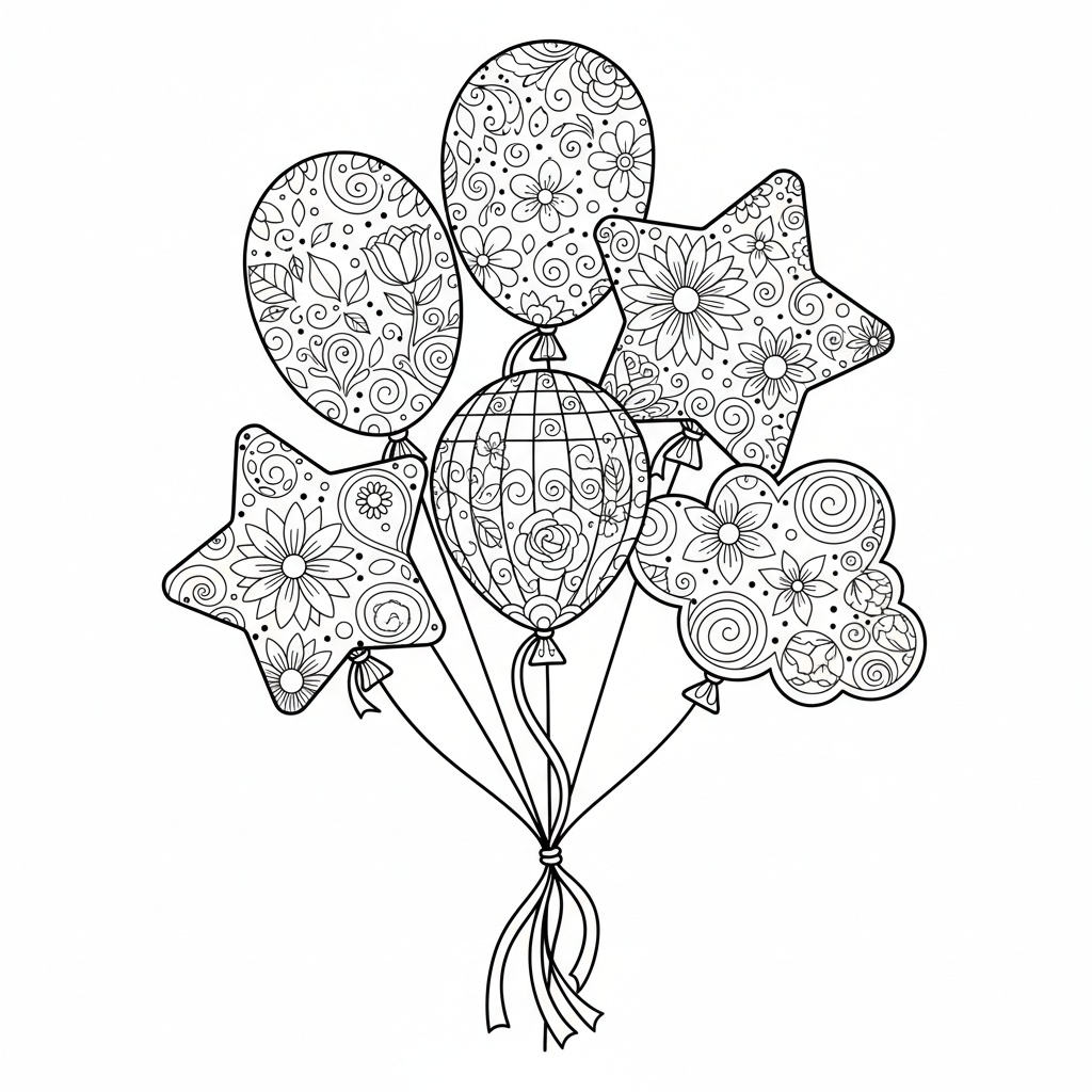 Zentangle ballongbukett med intrikata slingor