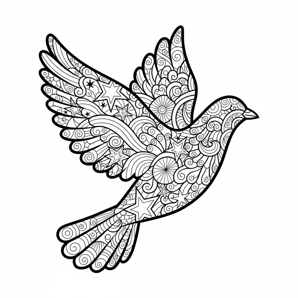 Zentangle duva med spirituella motiv