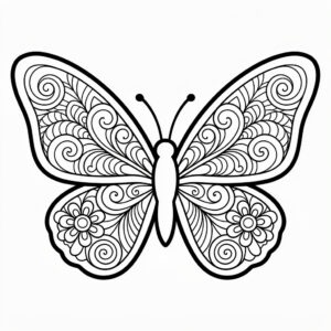 Zentangle fjäril för vuxna med avslappnande mönster