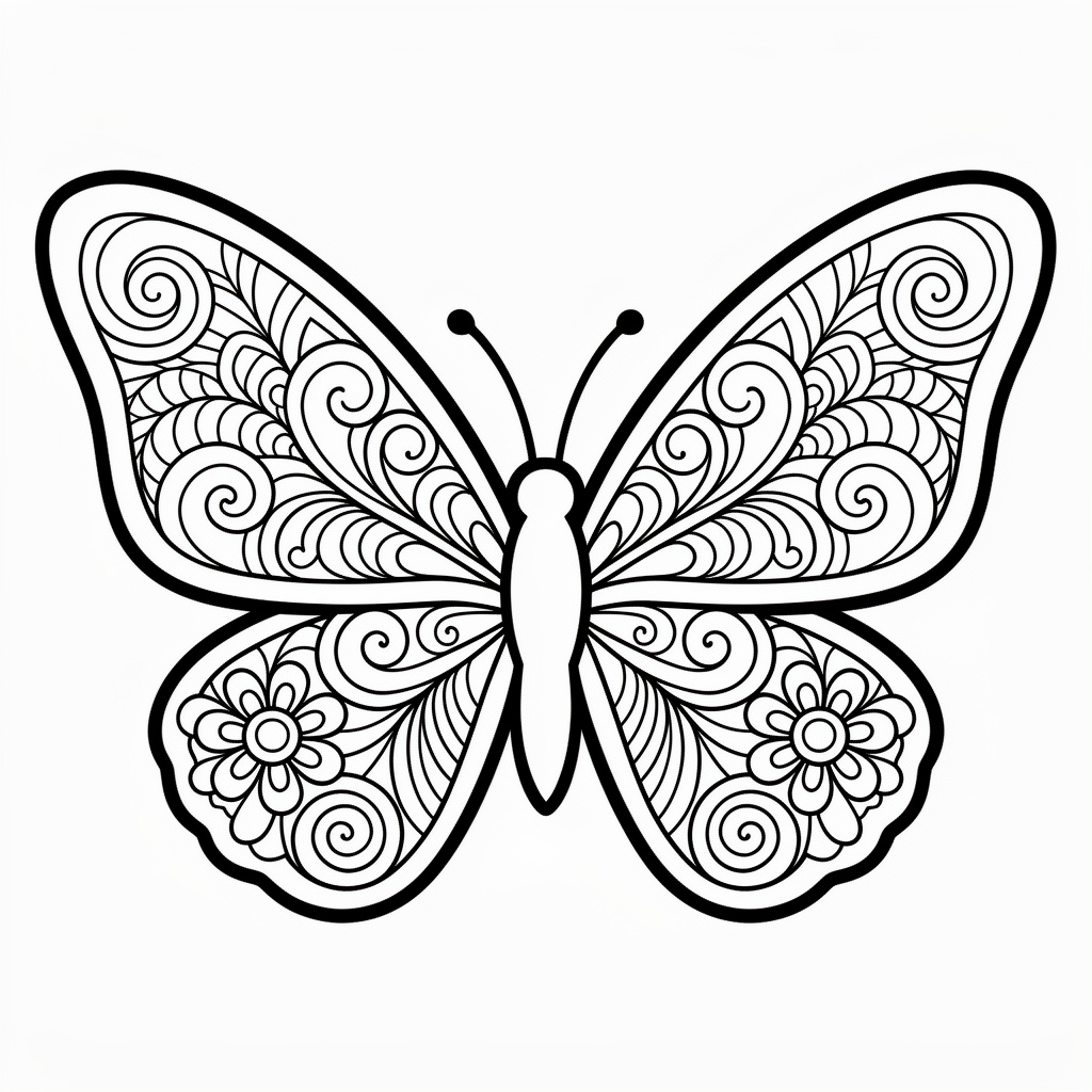 Zentangle fjäril för vuxna med avslappnande mönster