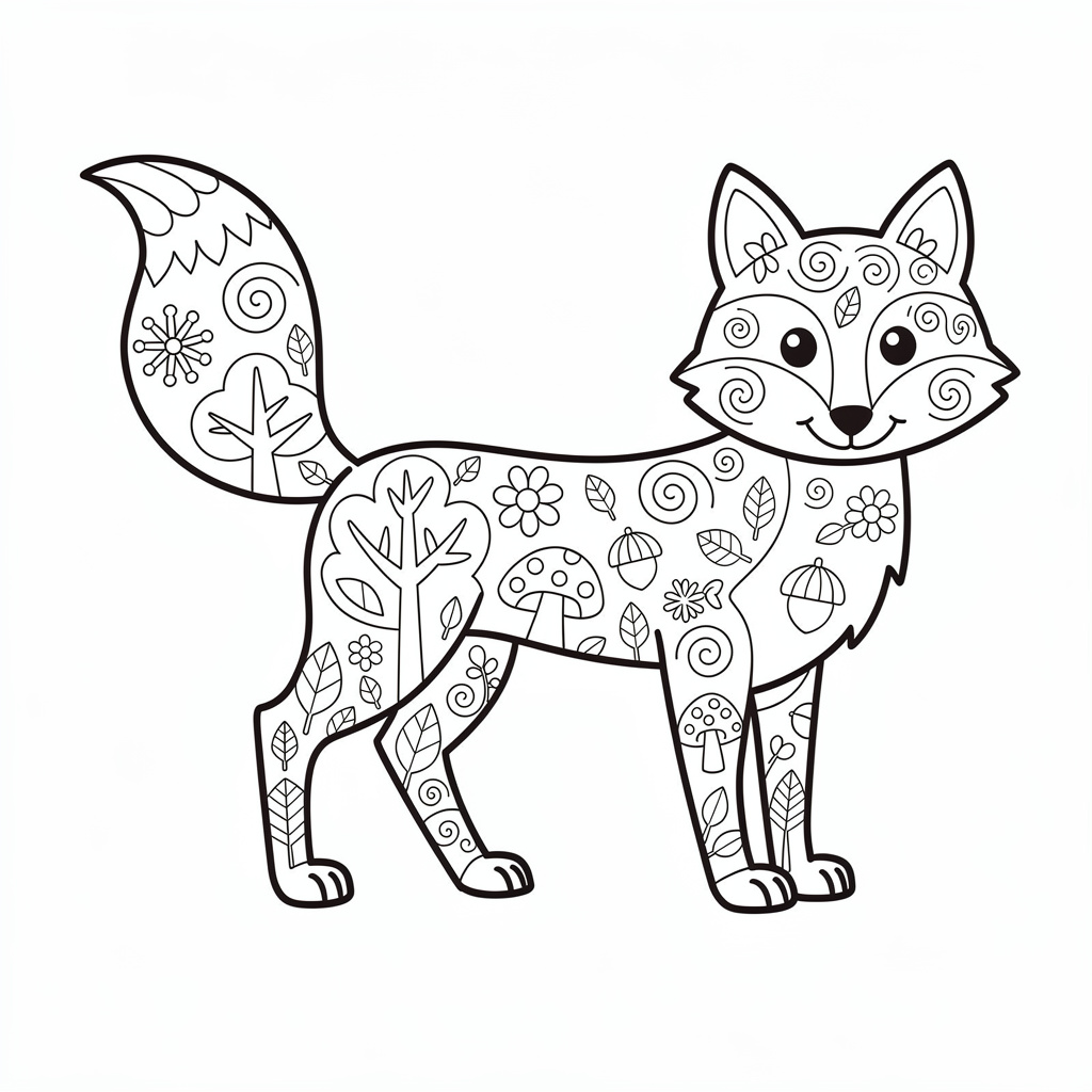 Zentangle räv med avslappnande mönster för vuxna