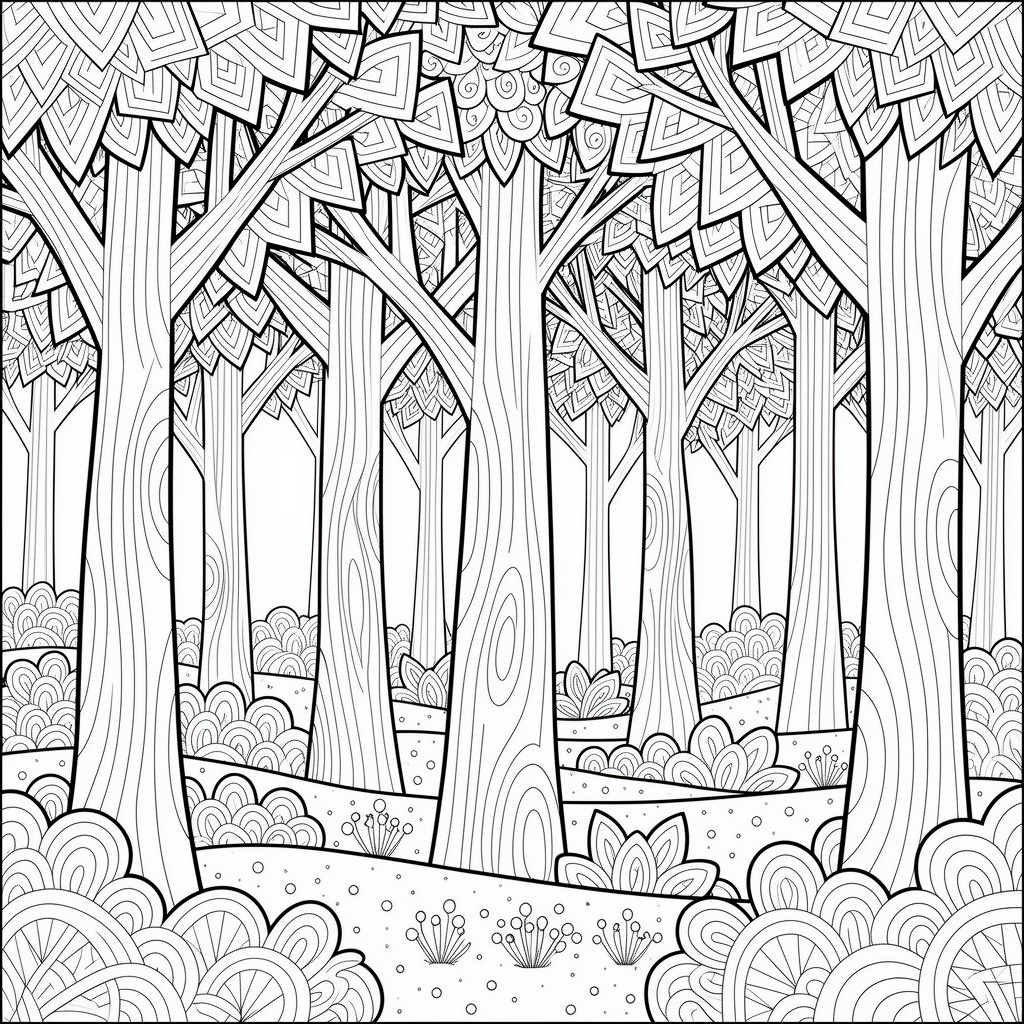 Zentangle-skog för avkoppling och vuxna