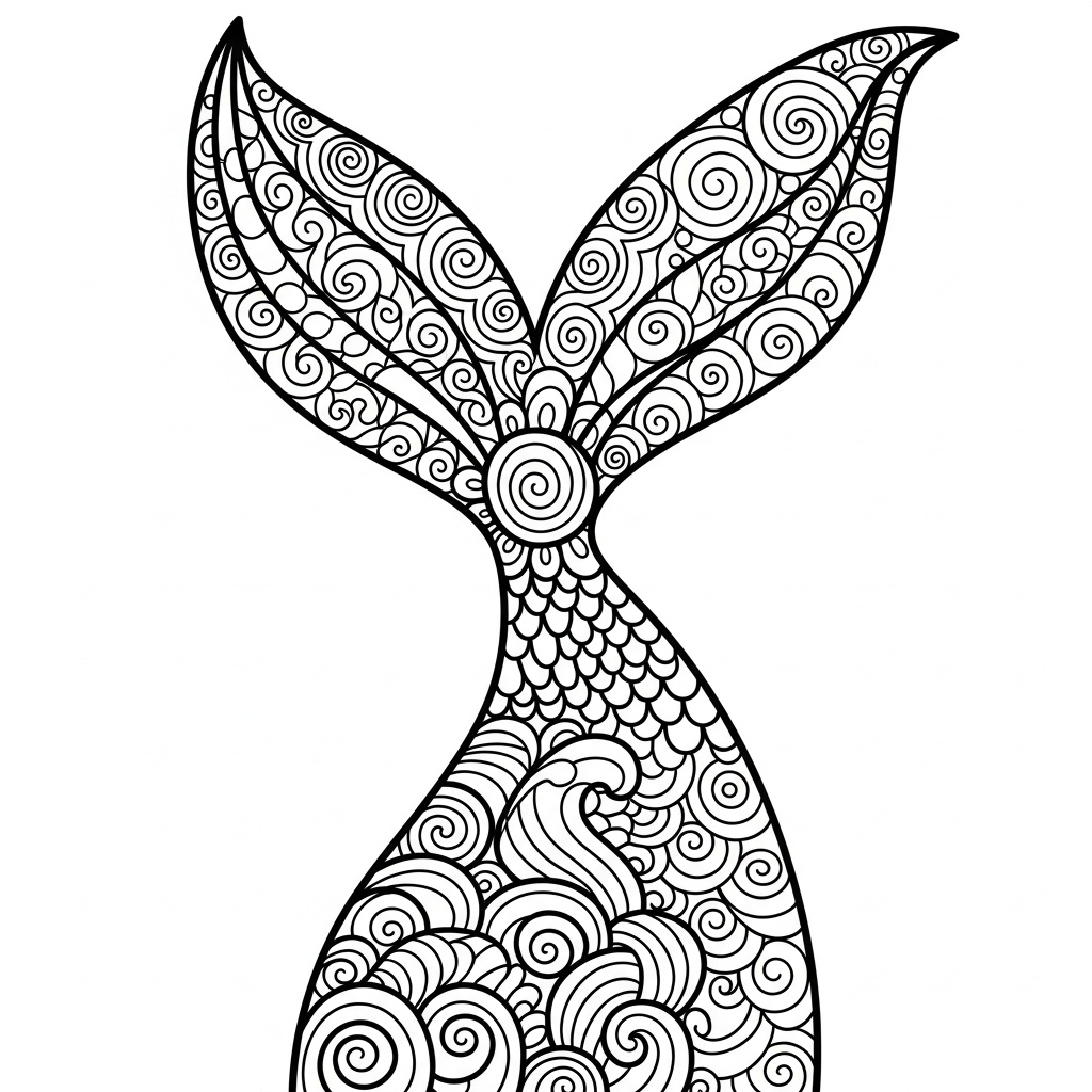 Zentangle-stil sjöjungfru fena för skolbarn