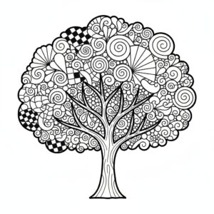 Zentangle-träd med meditativa mönster för vuxna