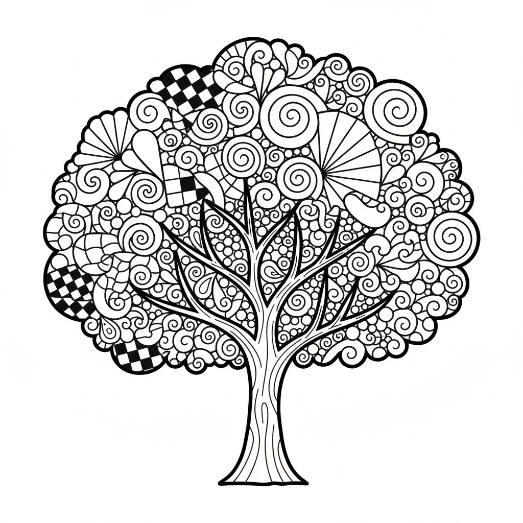 Zentangle-träd med meditativa mönster för vuxna