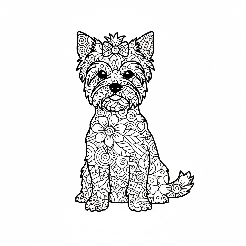 Zentangle yorkshireterrier för vuxna med avslappnande mönster